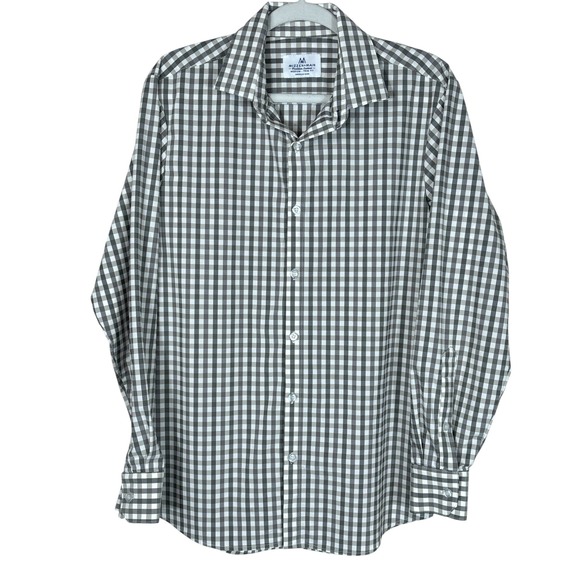 Mizzen+Main Mens Medium Trim Fit Gray Gingham Check Button Down Shirt Preppy - Picture 1 of 9
